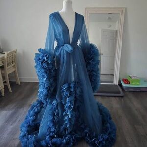 Elegant Blue Ruffled Gown